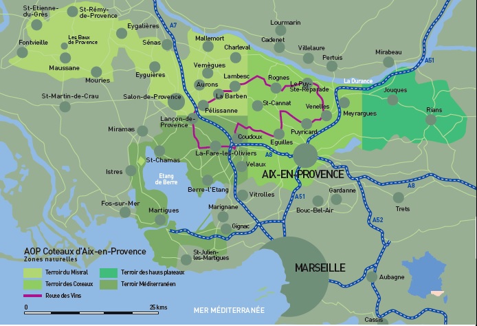 Map of the regions of Coteaux d'Aix-en-Provence